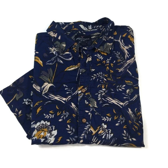 BF346 Mens American Eagle Classic Fit Short Sleeve Button Down Medium - Picture 1 of 4